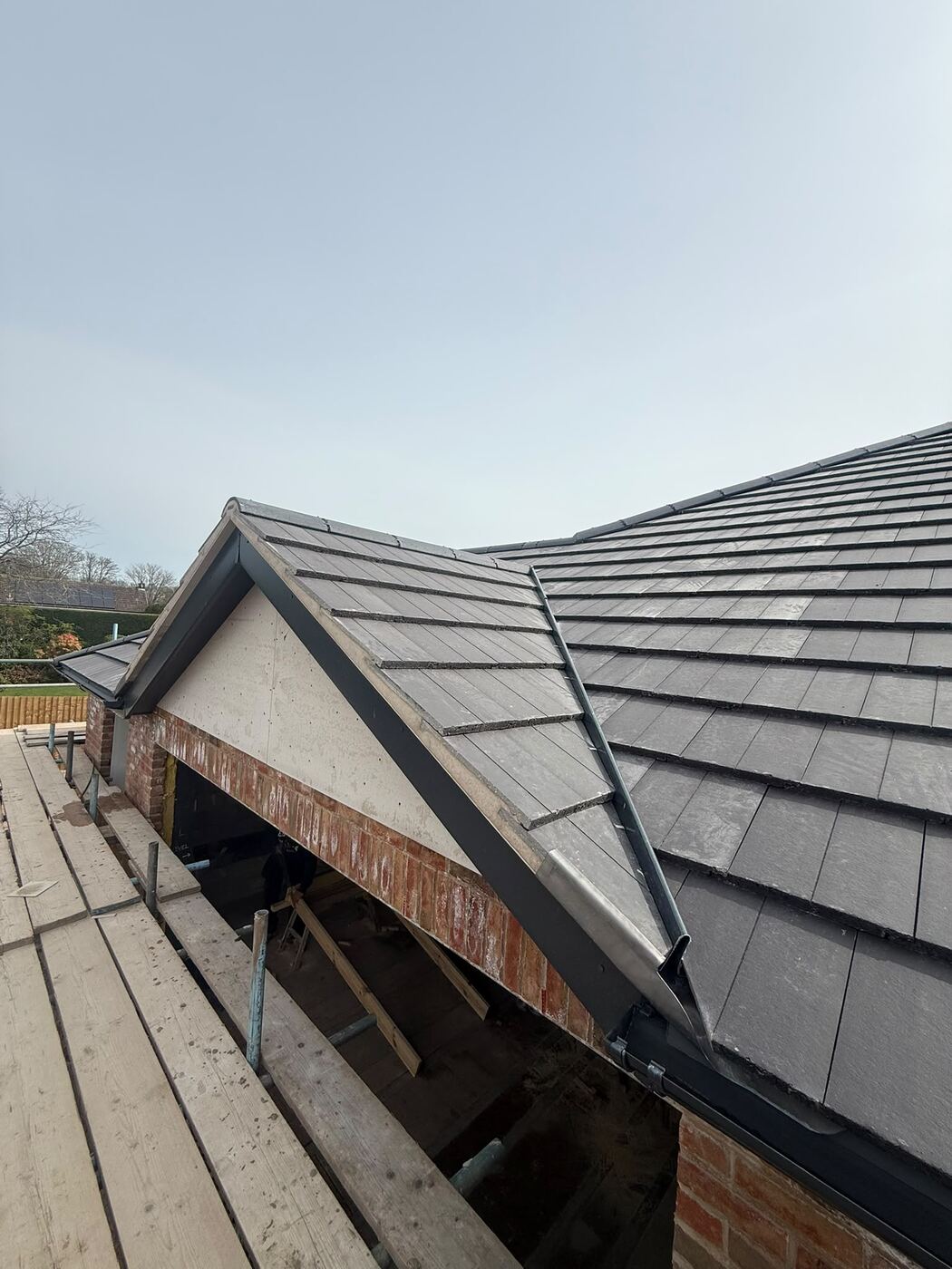 New build gable in concrete interlocking tiles, Little Aston
